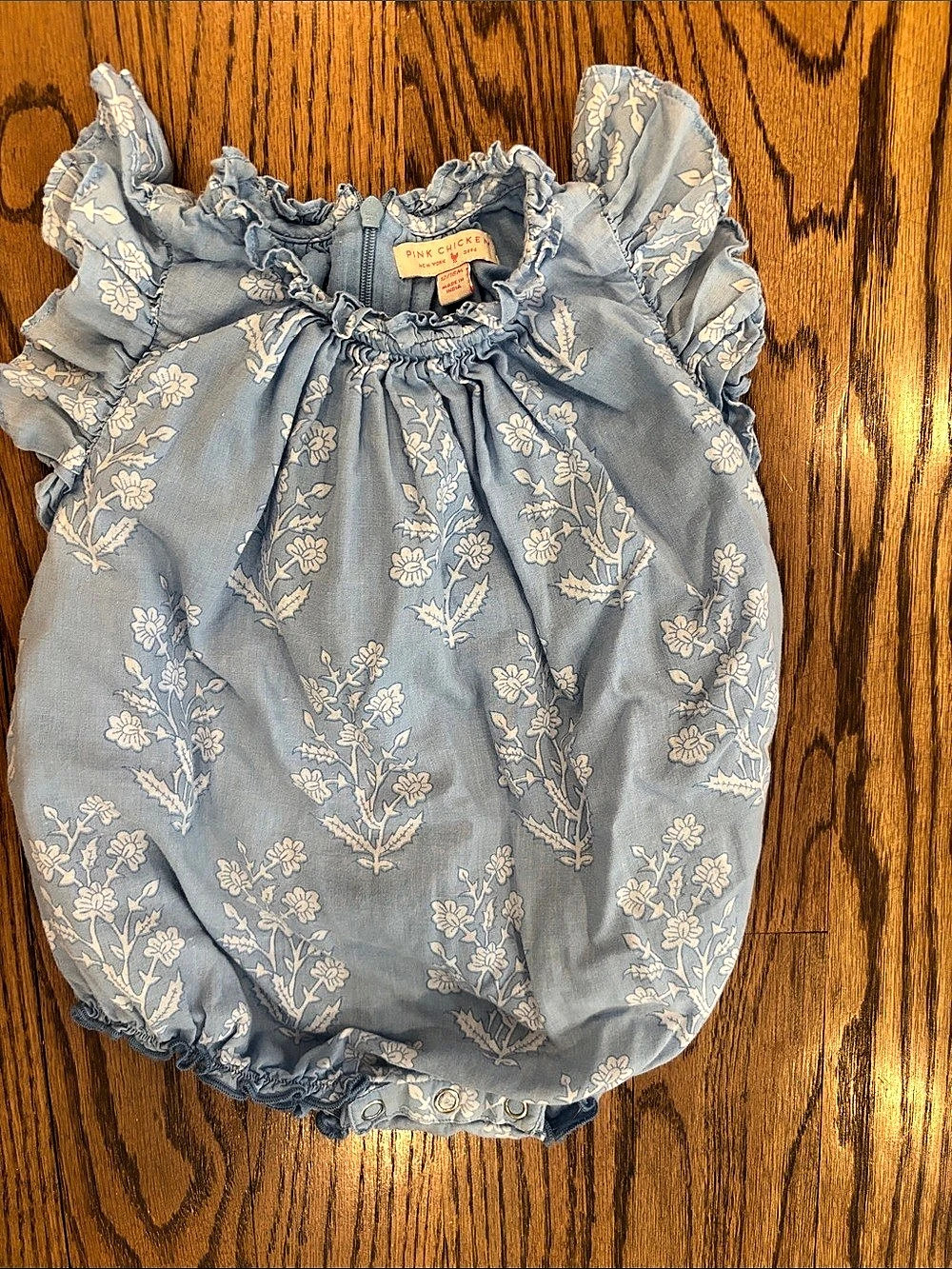 Pink Chicken Baby Girls Harper Bubble Dress Blue & White 12/18M